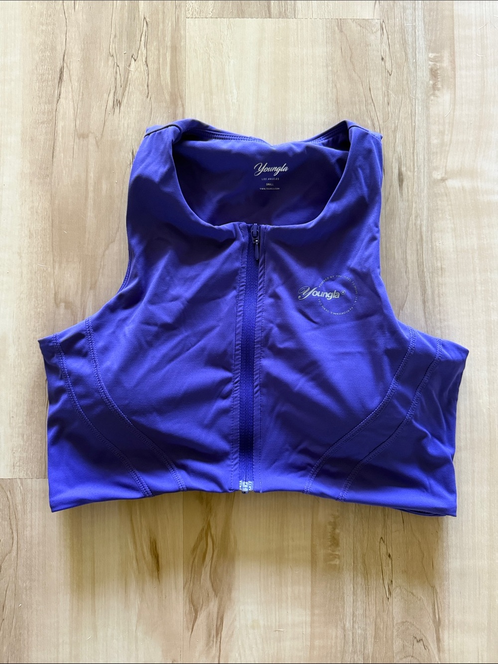 YoungLA VELOCITY IMPACT TANK Purple Front Zip Athletic Crop sports bra